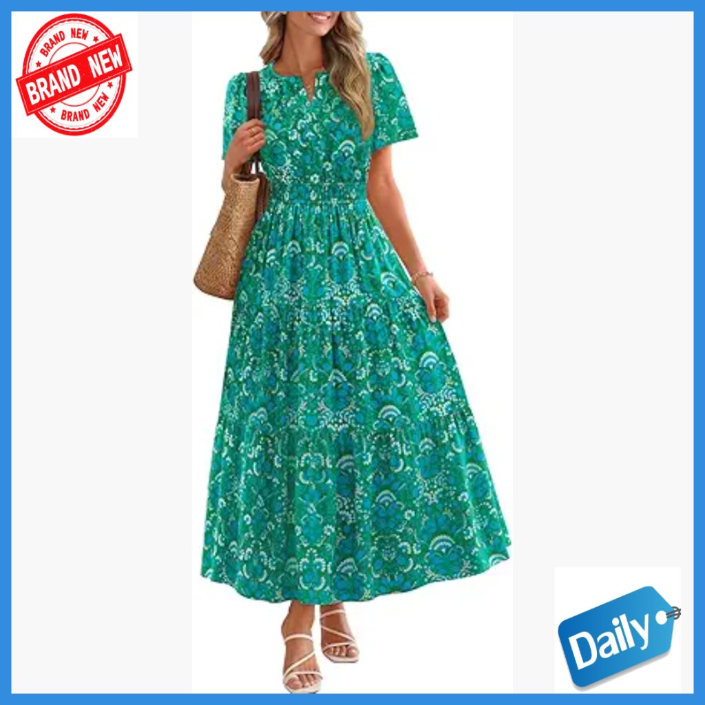 Viscose Maxi Dress With V-Neck Pockets For Beach Wedding Vacation